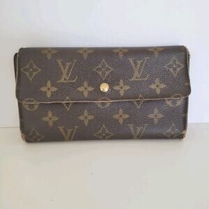 Louis Vuitton Monogram Porte Tresor Long Wallet Trifold Envelope Brown Retro